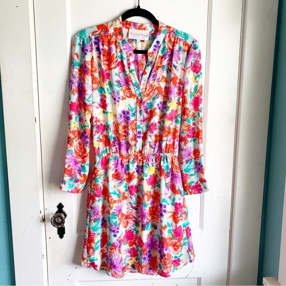 Charles Henry Bright Colorful Floral Button Top Elastic Waist Dress Size Small S